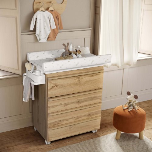 Mueble cambiador bebé de madera con bañera y bandeja de almacenaje